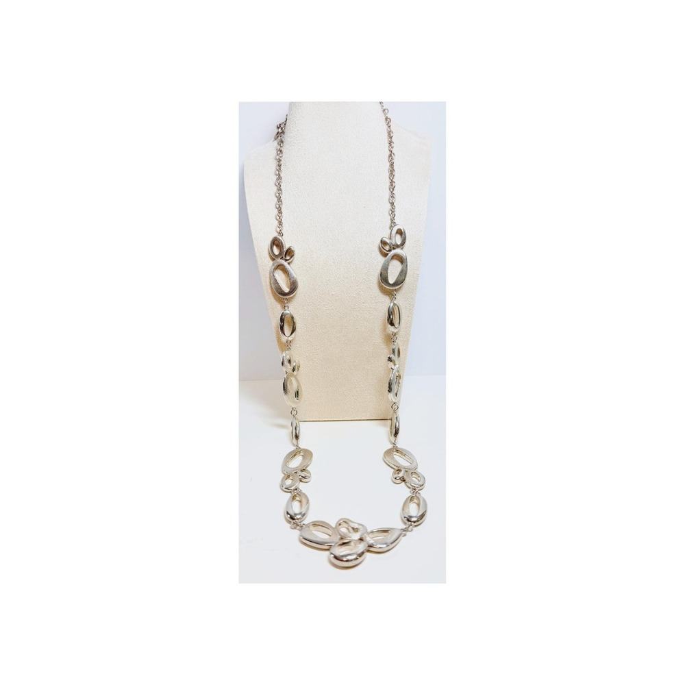Erica Lyons Chunky Silver Tone Open Link Statement Necklace 36–39" Signed